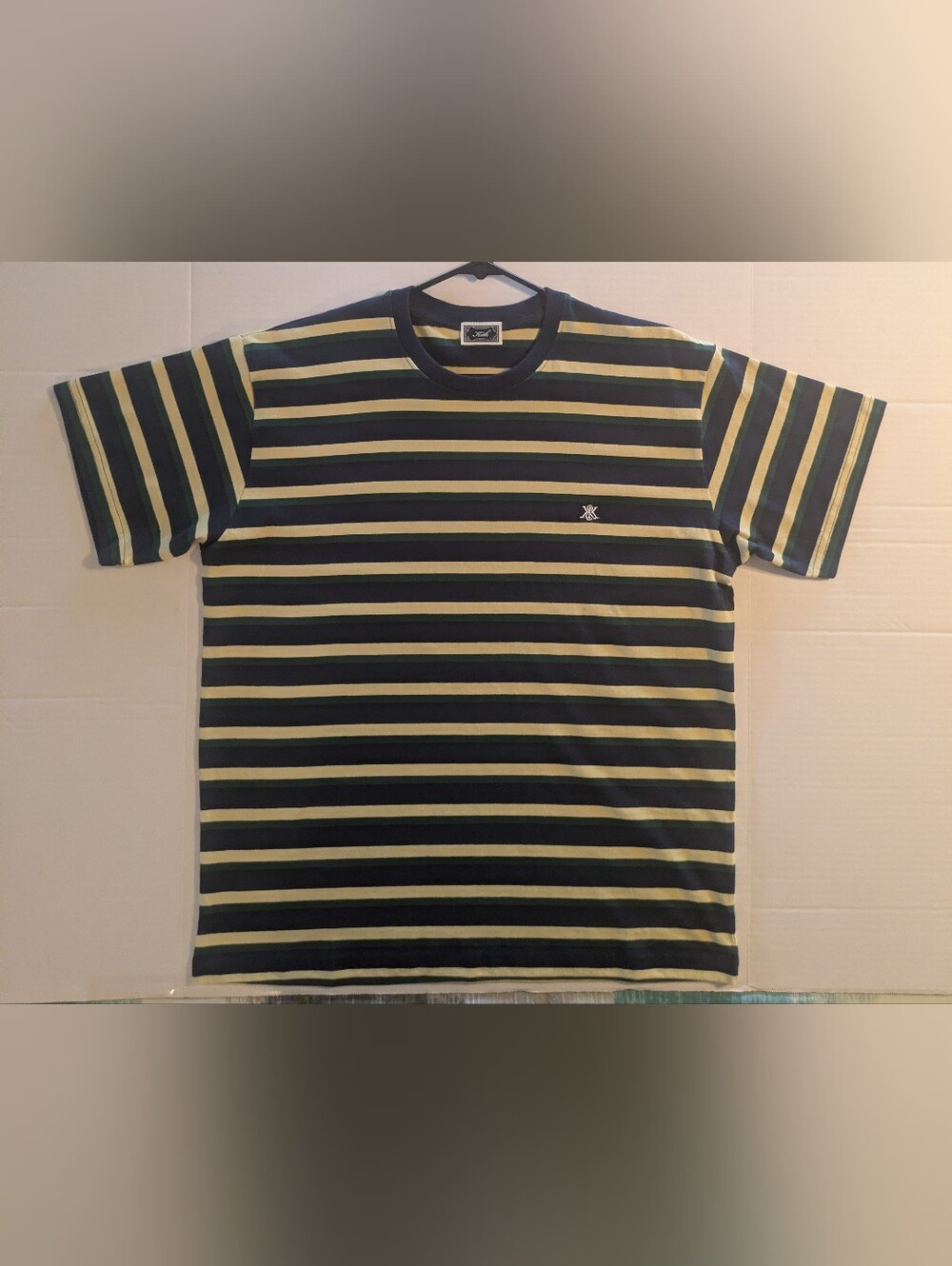 Kith Men's Navy, Olive, and Yellow Striped Crewneck T-Shirt- L (NWOT)